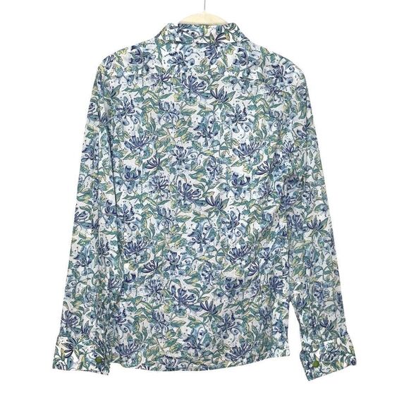 Holland & Holland London Button Down Shirt Womens US Size 10 Blue Floral - Picture 2 of 9